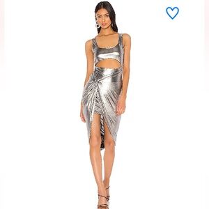 Superdown NEW Draya Michele twist fromt midi dress gun metal silver L large Sexy